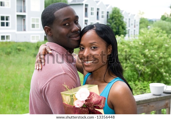 Attractive Young Woman Hugging Man One Stock Photo 13356448 ...