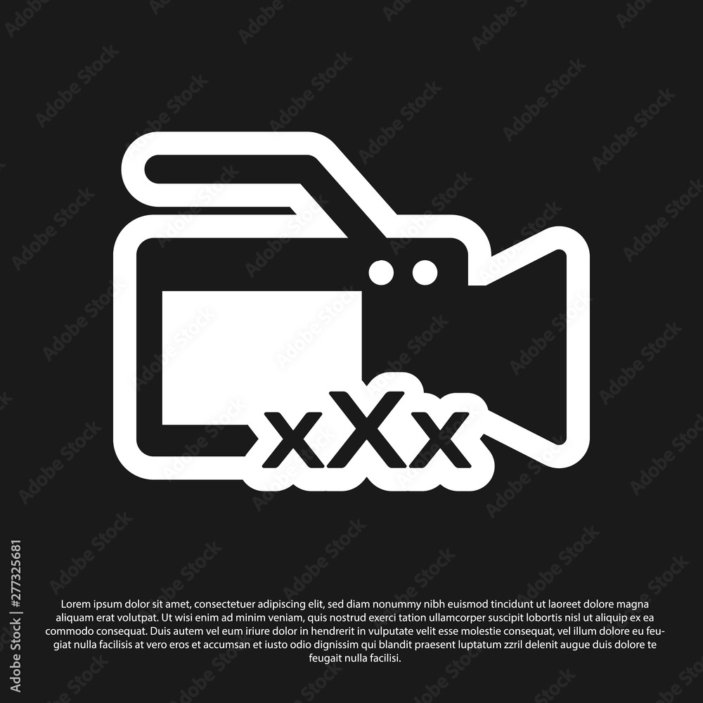 Black Video camera with inscription XXX icon isolated on black ...