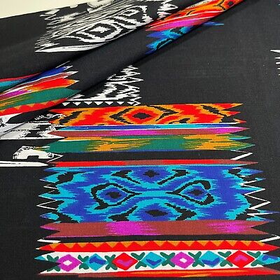 Southwestern Tribal Fabric Bright Colors on Black Vintage Cranston ...
