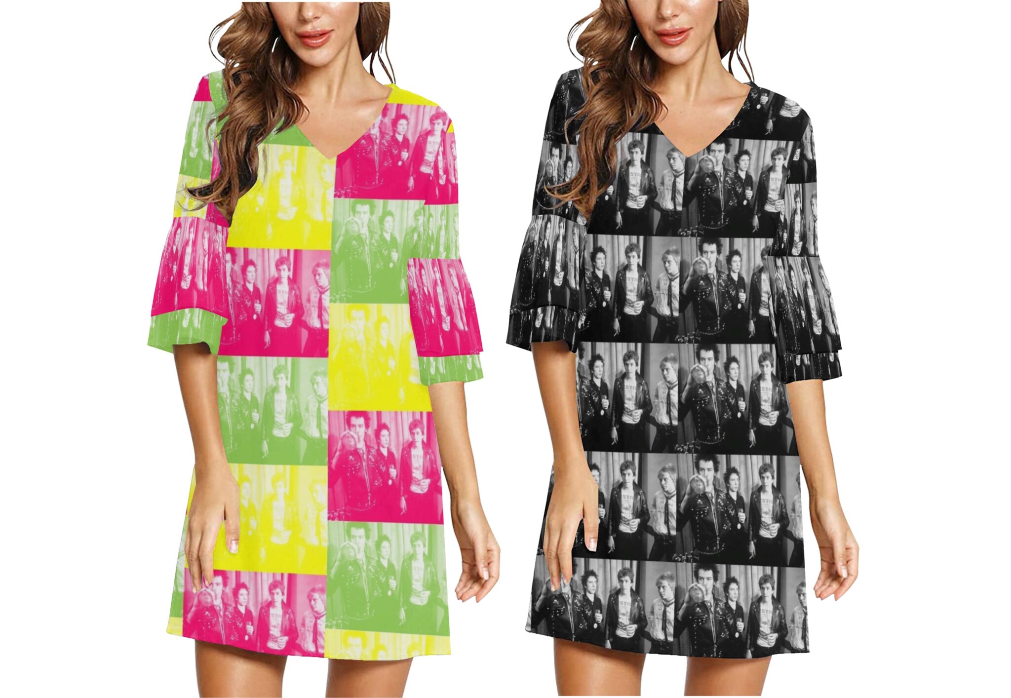 SEX PISTOLS V-NECK TIERED sleeve dress . original DESIGN - Kayci ...