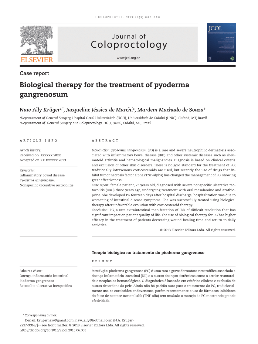 PDF) PIODERMA GANGRENOSO EM PACIENTE COM RETOCOLITE ULCERATIVA ...