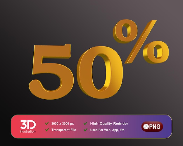 Premium PSD | A 3d logo with the word 50 % on it