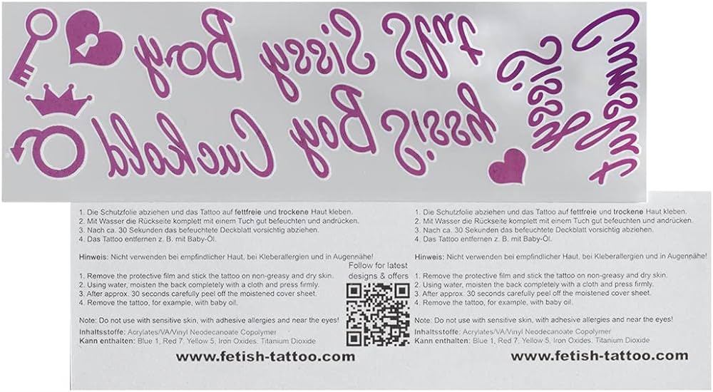 Amazon.com: 10 x Sissy Tattoo Card - Pink Lettering and Symbols ...