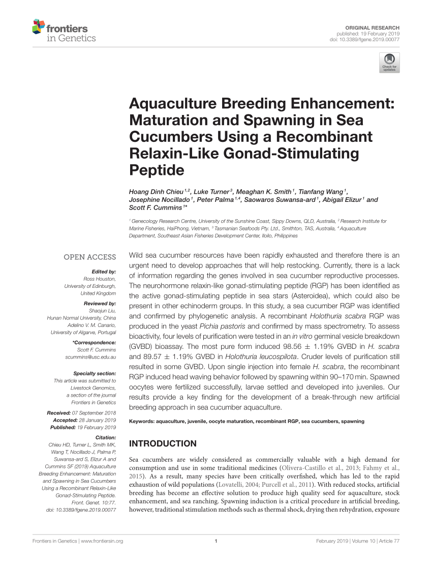 PDF) Aquaculture Breeding Enhancement: Maturation and Spawning in ...