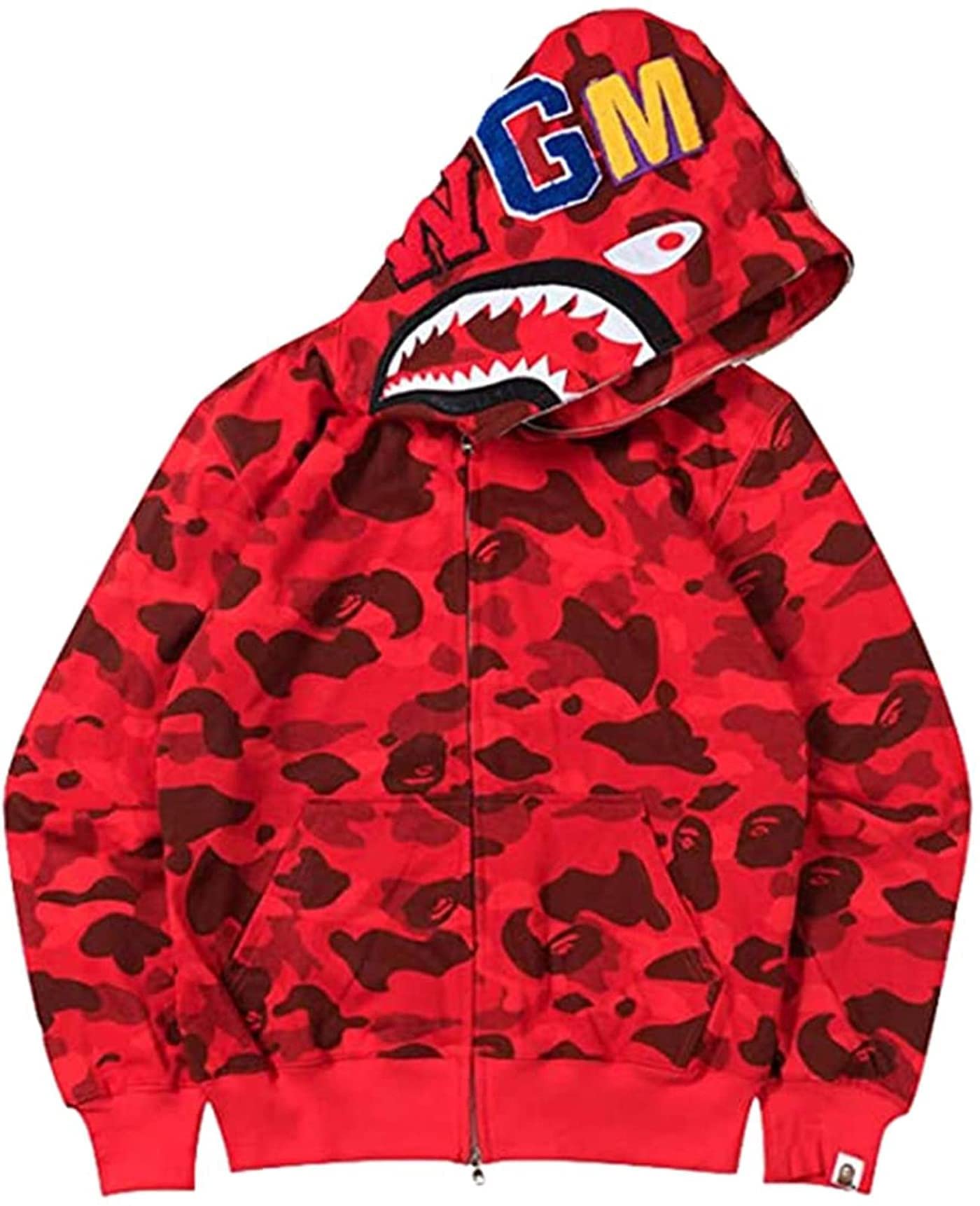 Amazon.com: Hoodie for Men Shark Camo Jacket Full Zip Up Hoodie ...