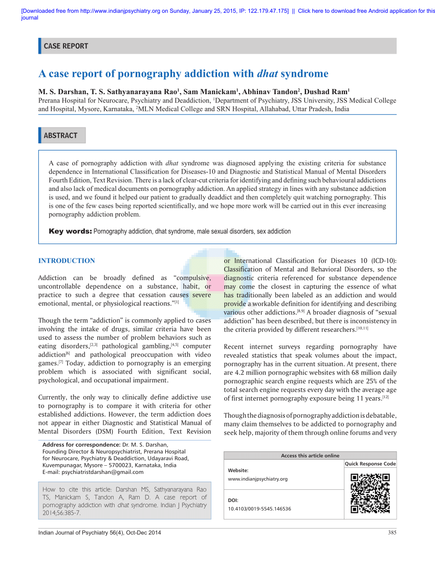 PDF) A case report of pornography addiction with dhat syndrome