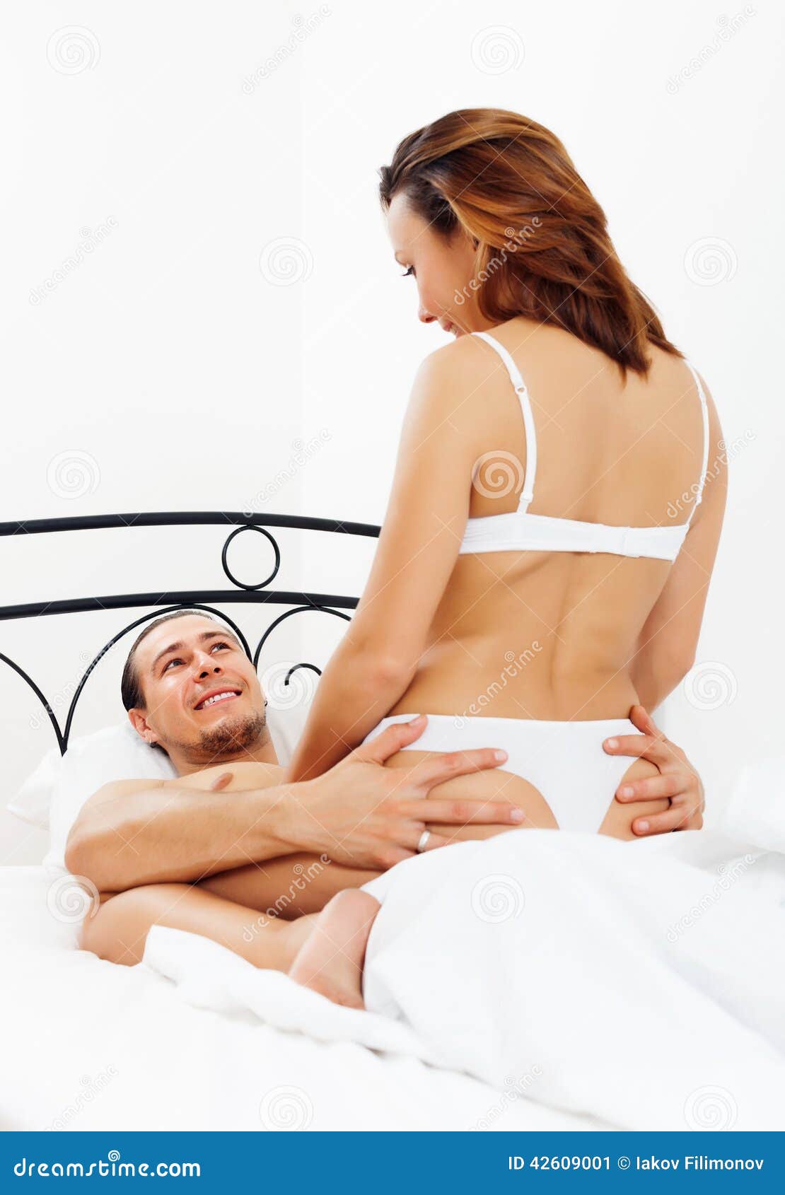 Guy Having Sex with Girl in Bed Stock Image - Image of happiness ...