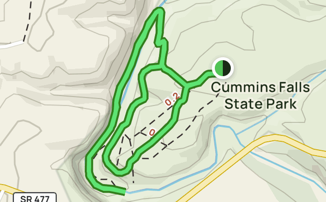 Cummins Falls Base Route via Falls Overlook Trail and Blackburn ...