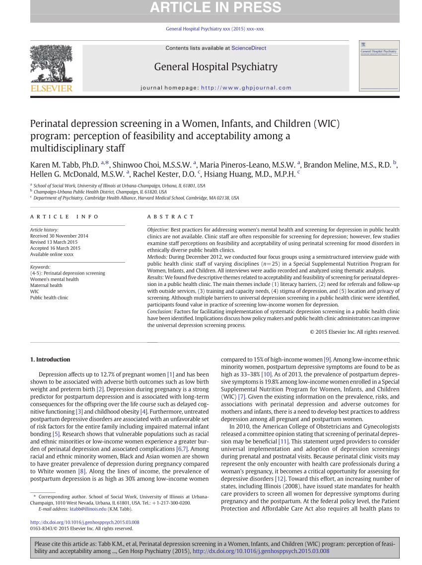 PDF) Perinatal depression screening in a Women, Infants, and ...