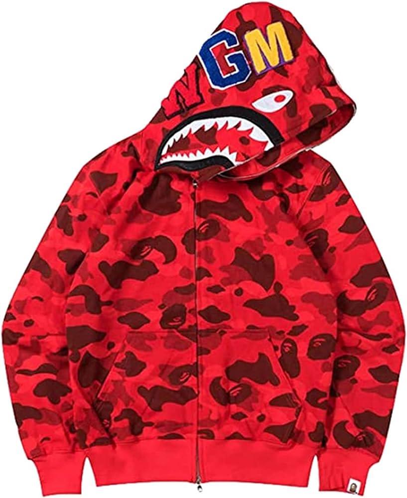 Amazon.com: Hoodie for Men Shark Camo Jacket Full Zip Up Hoodie ...