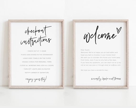 Welcome Note and Checkout Signs Airbnb Printable Welcome Checkout ...