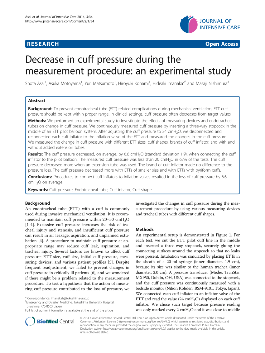 PDF) Decrease in cuff pressure during the measurement procedure ...