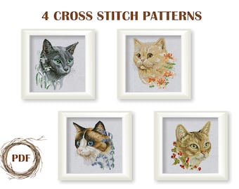 Buy Set of 4 Cats Cross Stitch Pattern PDF Four Seasons Counted ...