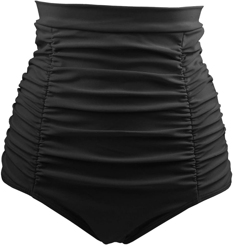 Amazon.com: COCOSHIP Black Women's Retro Solids High Waisted ...