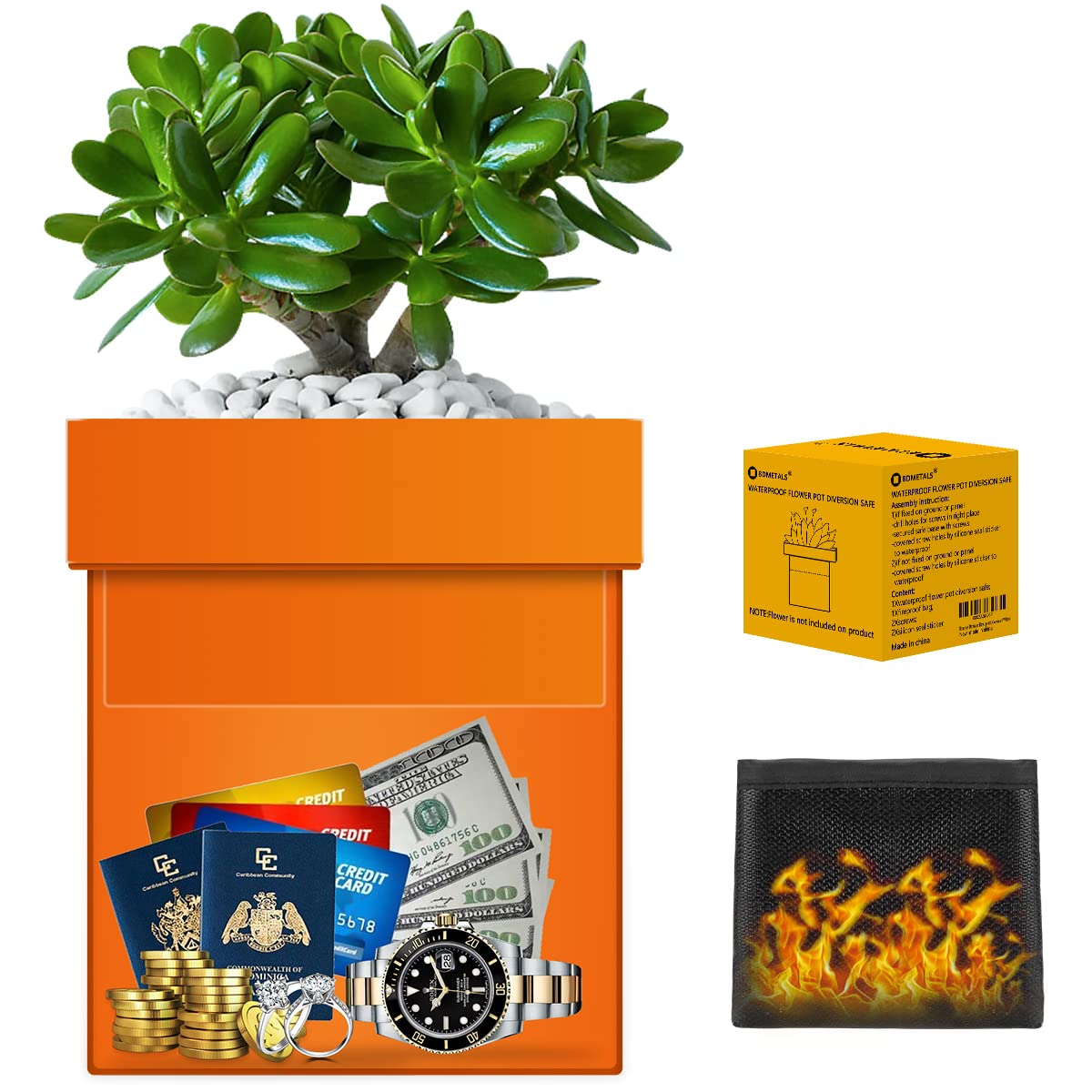 Bdmetals Steel Diversion Flower Pot Safe With Fireproof Money Bag ...