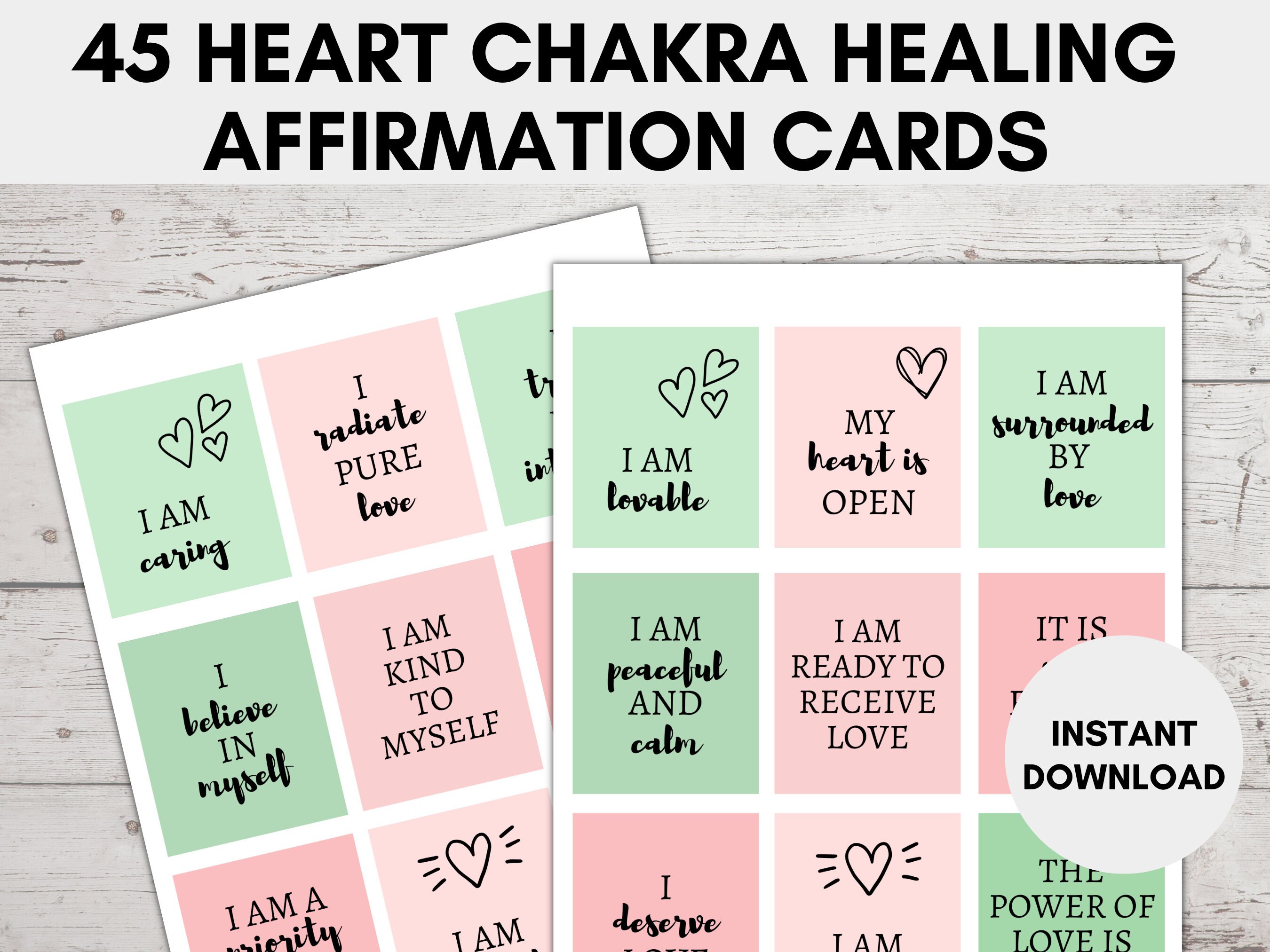 Printable Affirmation Cards Heart Chakra Encouragement Cards ...