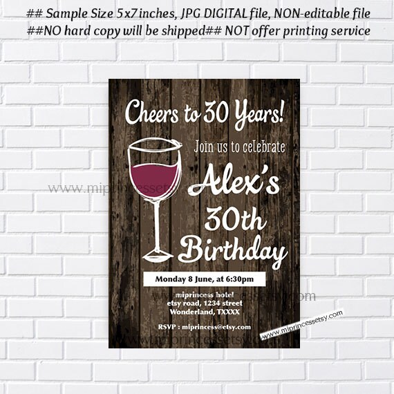 Wine Invitation Men Birthday Party Invite Rustic Red Wine - Etsy UK