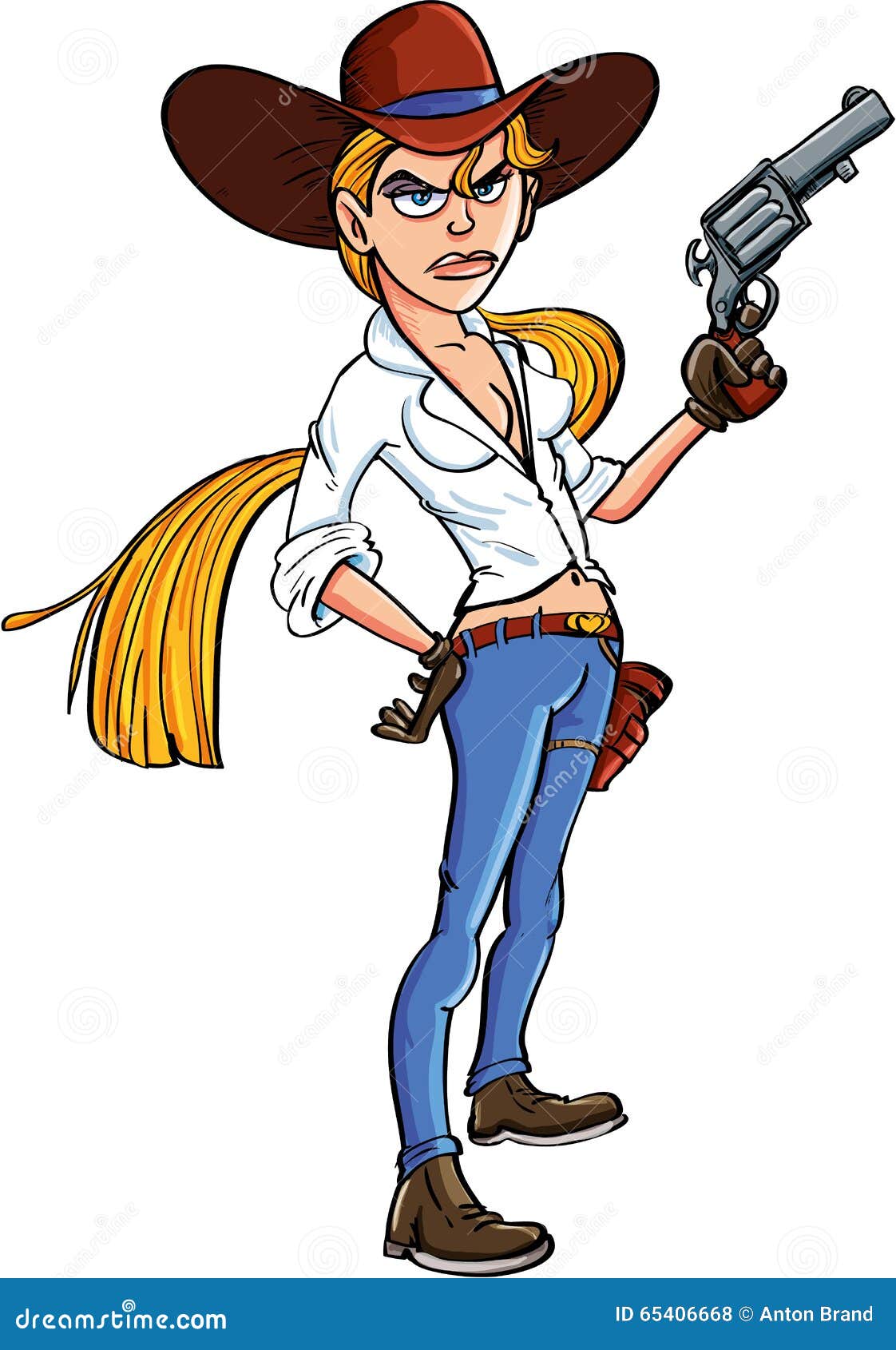 Cartoon Cowgirl with Gun and Long Hair Stock Illustration ...