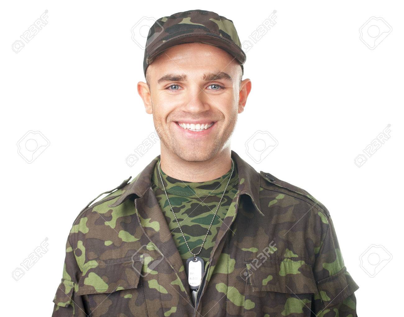 Smiling Army Soldier Isolated On White Background Stock Photo ...
