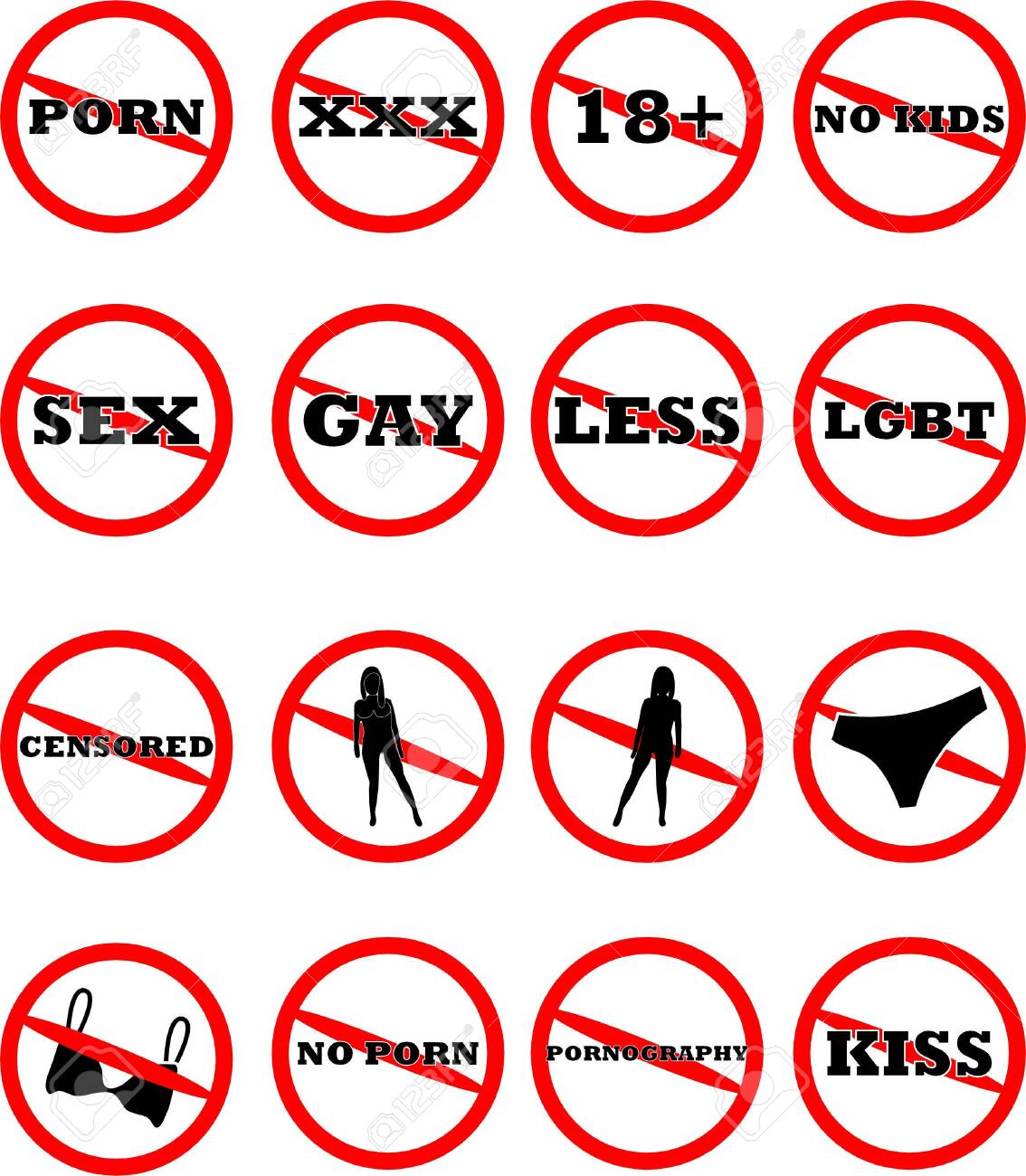 Set No Porn, Sex,18+, Gay, Less, Lgbt, Censored, Kiss, Pants, Bra ...