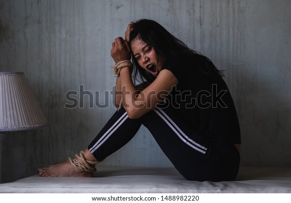 Asian Woman Tied Rope Stop Violence Stock Photo 1488982220 ...