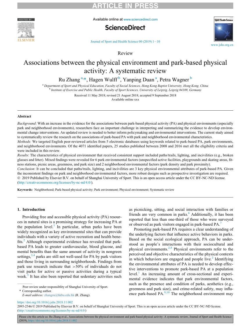 PDF) Associations between the Physical Environment and Park-Based ...