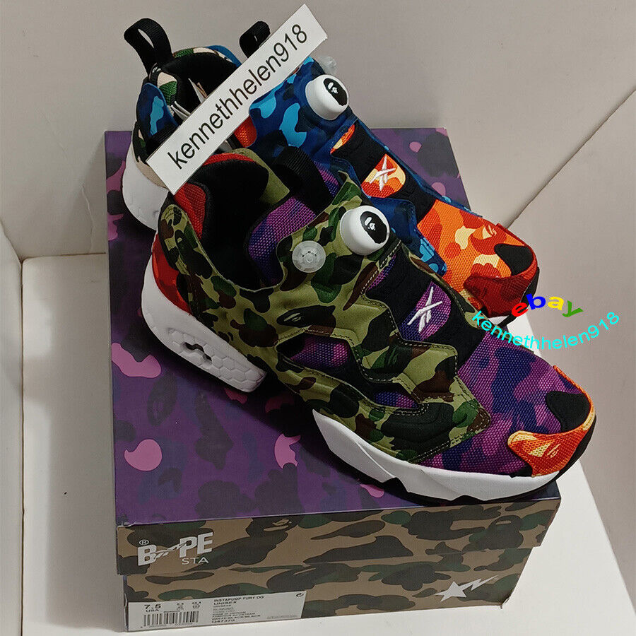 REEBOK X BAPE INSTAPUMP FURY OG SHOES Q47370 MULTICOLOR MENS SIZE ...