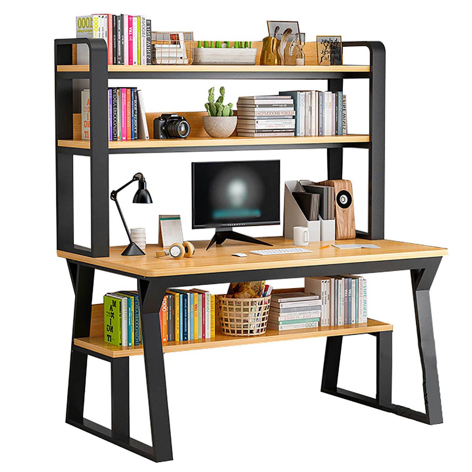 Amazon.com: QQXX Computer Desk with Hutch and Bookshelf,47 inch ...