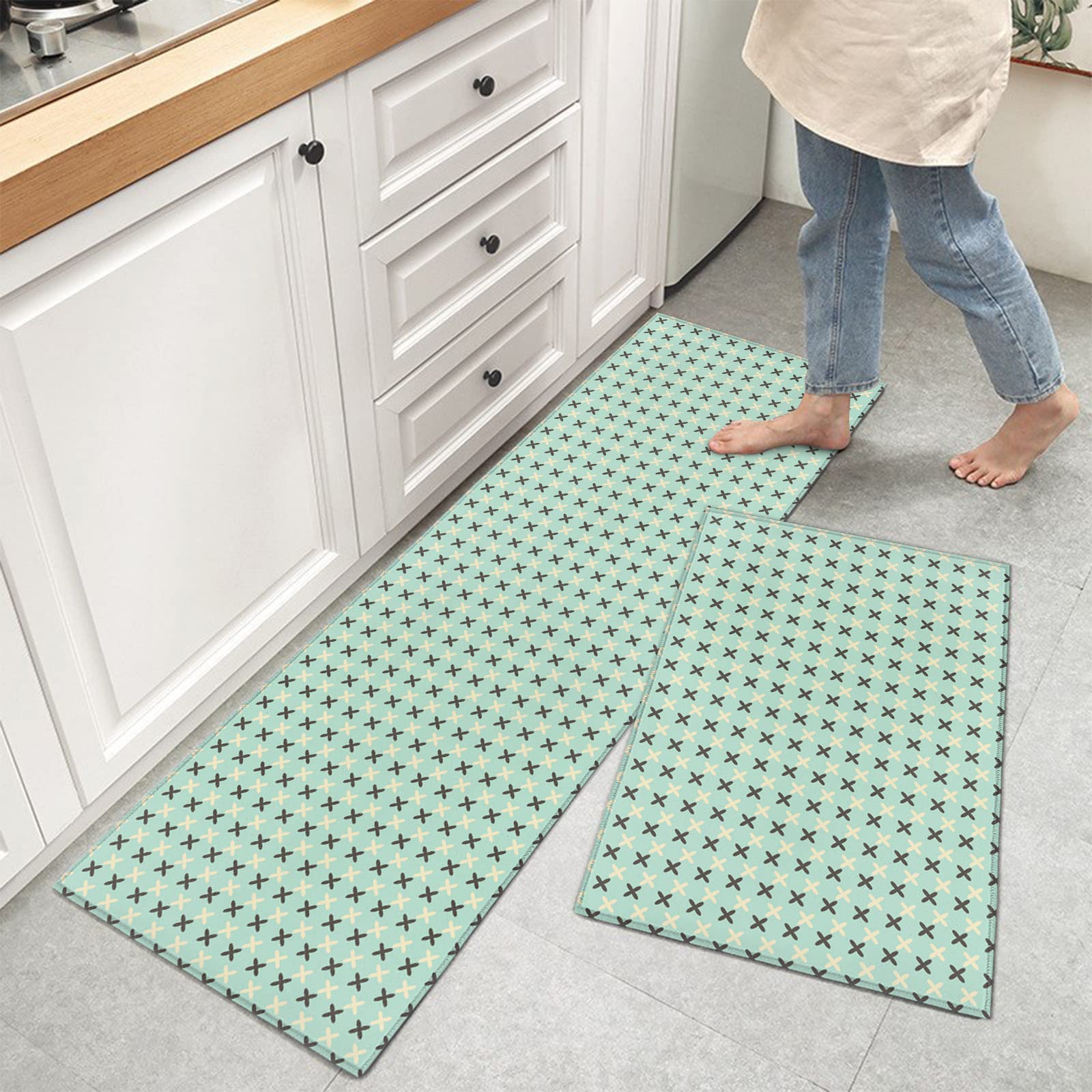 Amazon.com: Teamery Kitchen Mats for Floor, Mint Blue and Brown ...