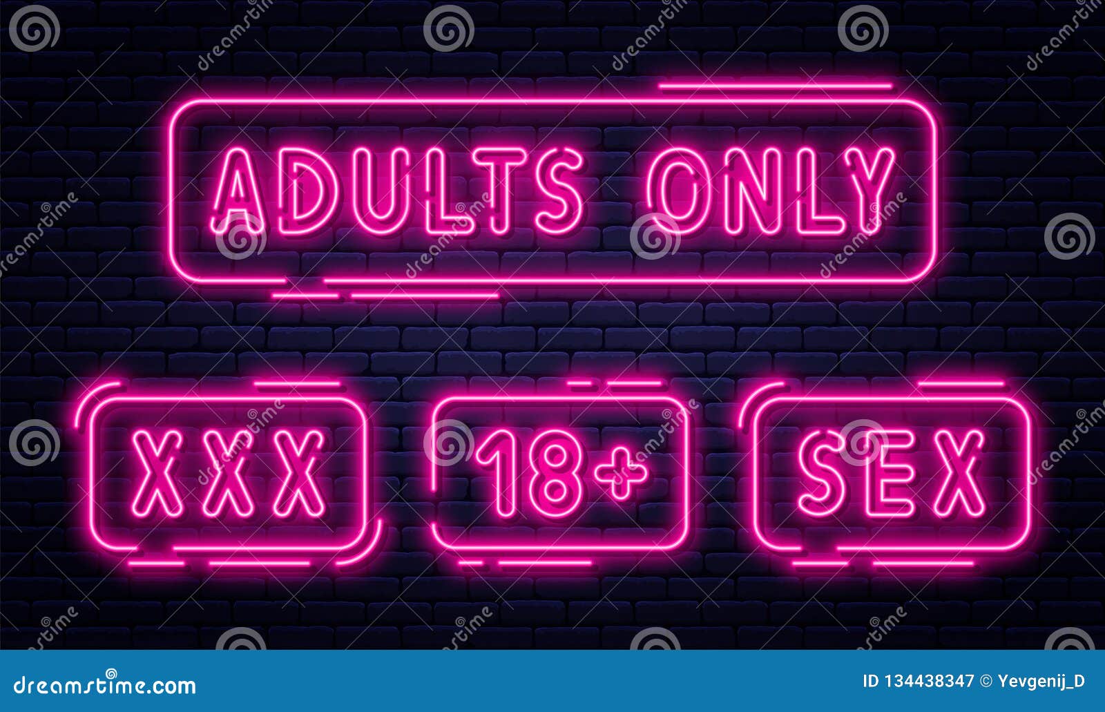 Set of Neon Signs, Adults only, 18 Plus, Sex and Xxx. Restricted ...