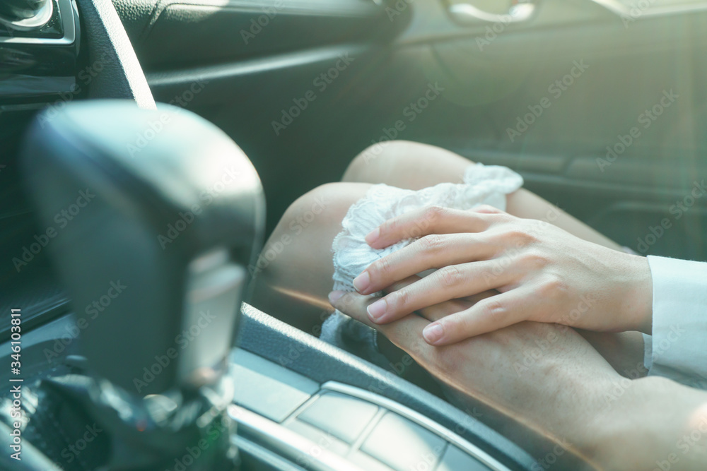 sex in car concept : man take off girlfriend panty in a car. Stock ...