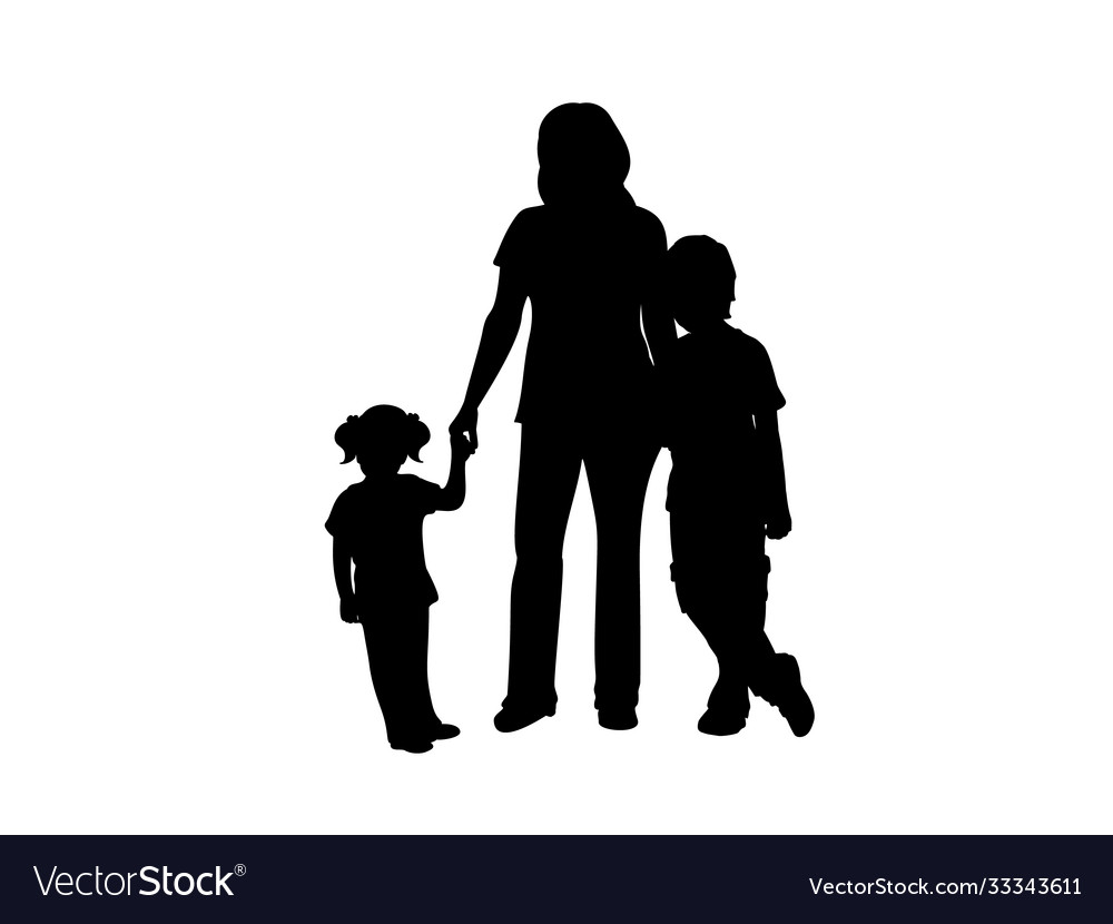 Family silhouettes mom with son and daughter Vector Image