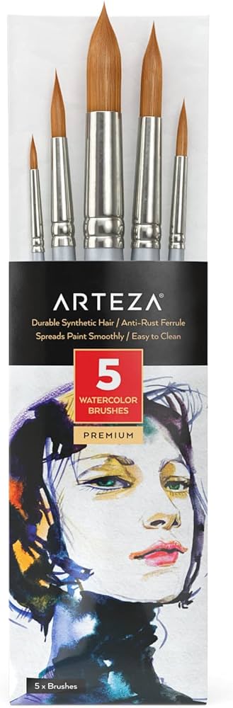 Amazon.com: Arteza Watercolor Paint Brushes,​ Set of 5, Round ...