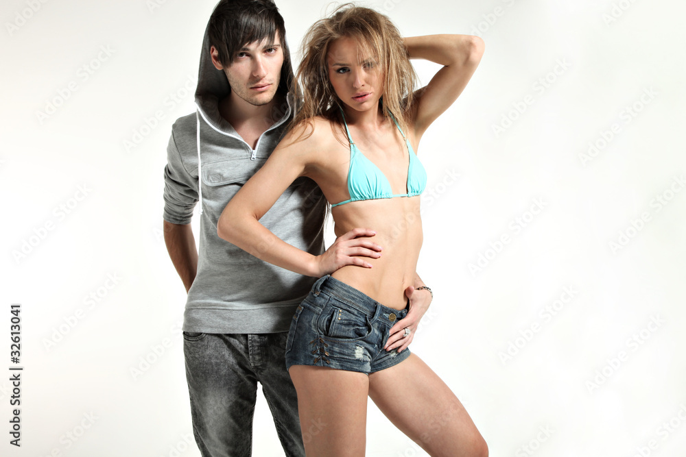 boy and girl on white background, very sexy Stock Photo | Adobe Stock