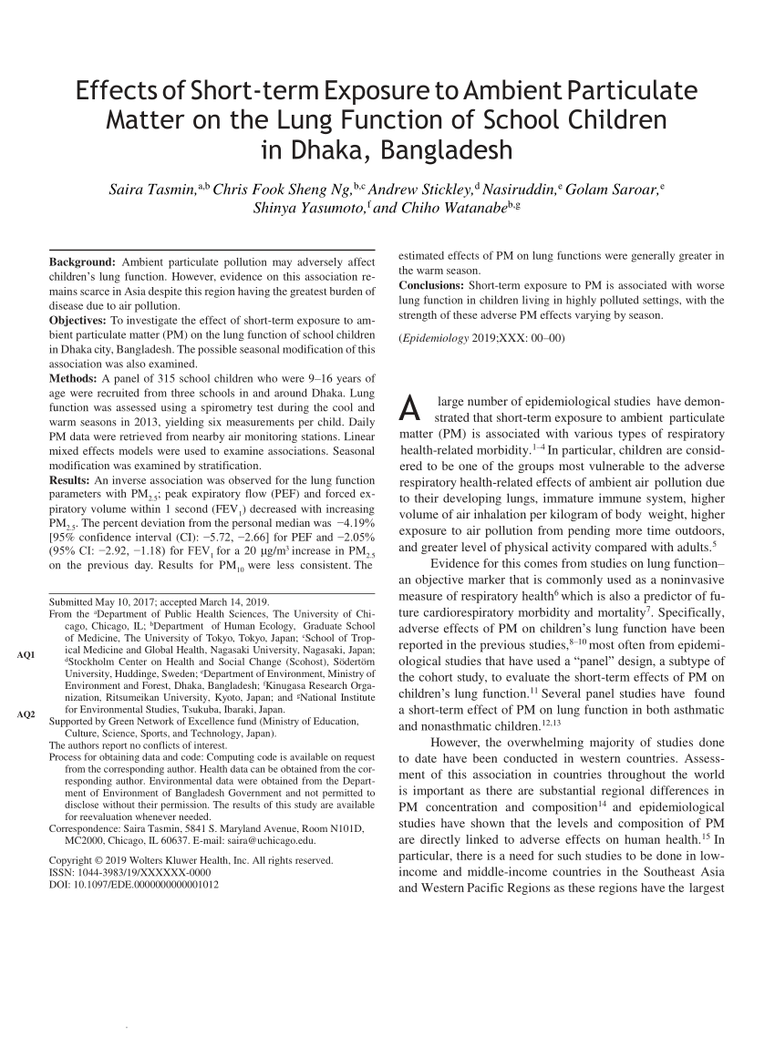 PDF) Effects of Short-term Exposure to Ambient Particulate Matter ...