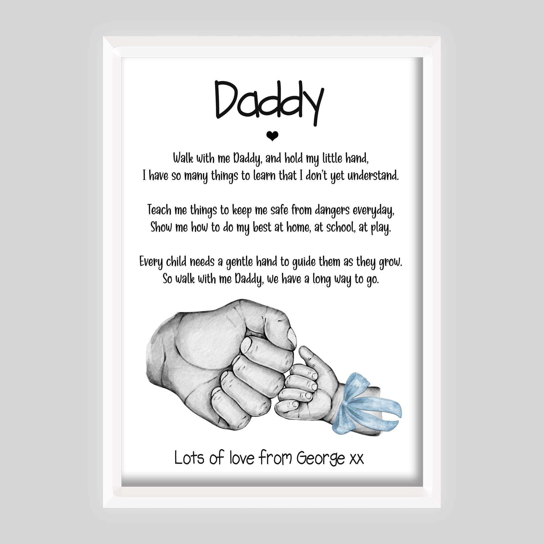 Daddy Baby Boy Girl Poem Gift Personalised Print Hands Fist Bows ...