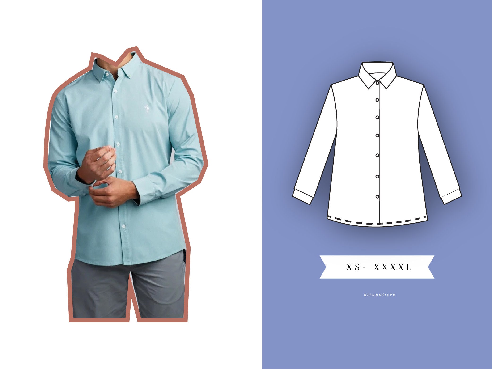 Male Button up Shirt Sewing Pattern PDF XS XXXXL - Etsy Ireland