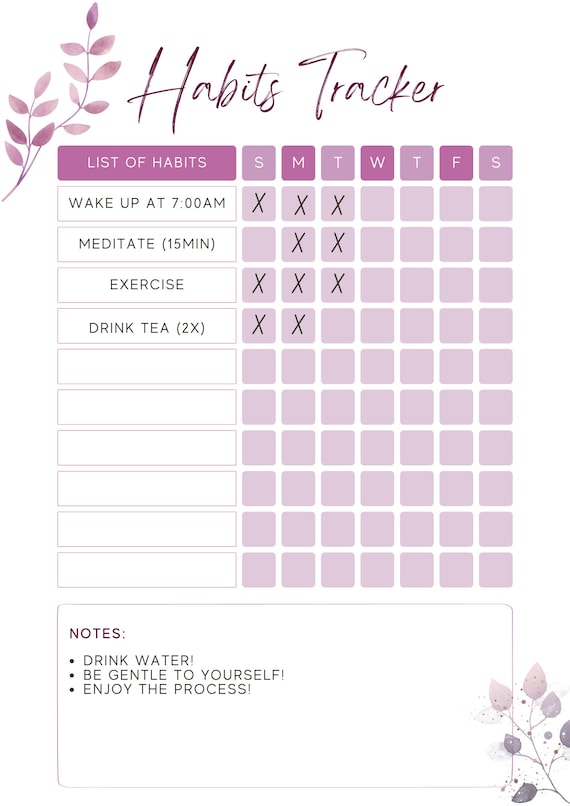 Printable Weekly Habits Tracker Simple to Use. Start - Etsy