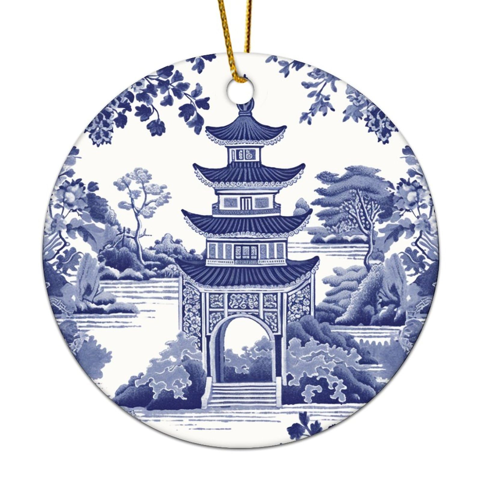 Amazon.com: Chinoiserie Blue and White Asian Pagoda and Floral ...