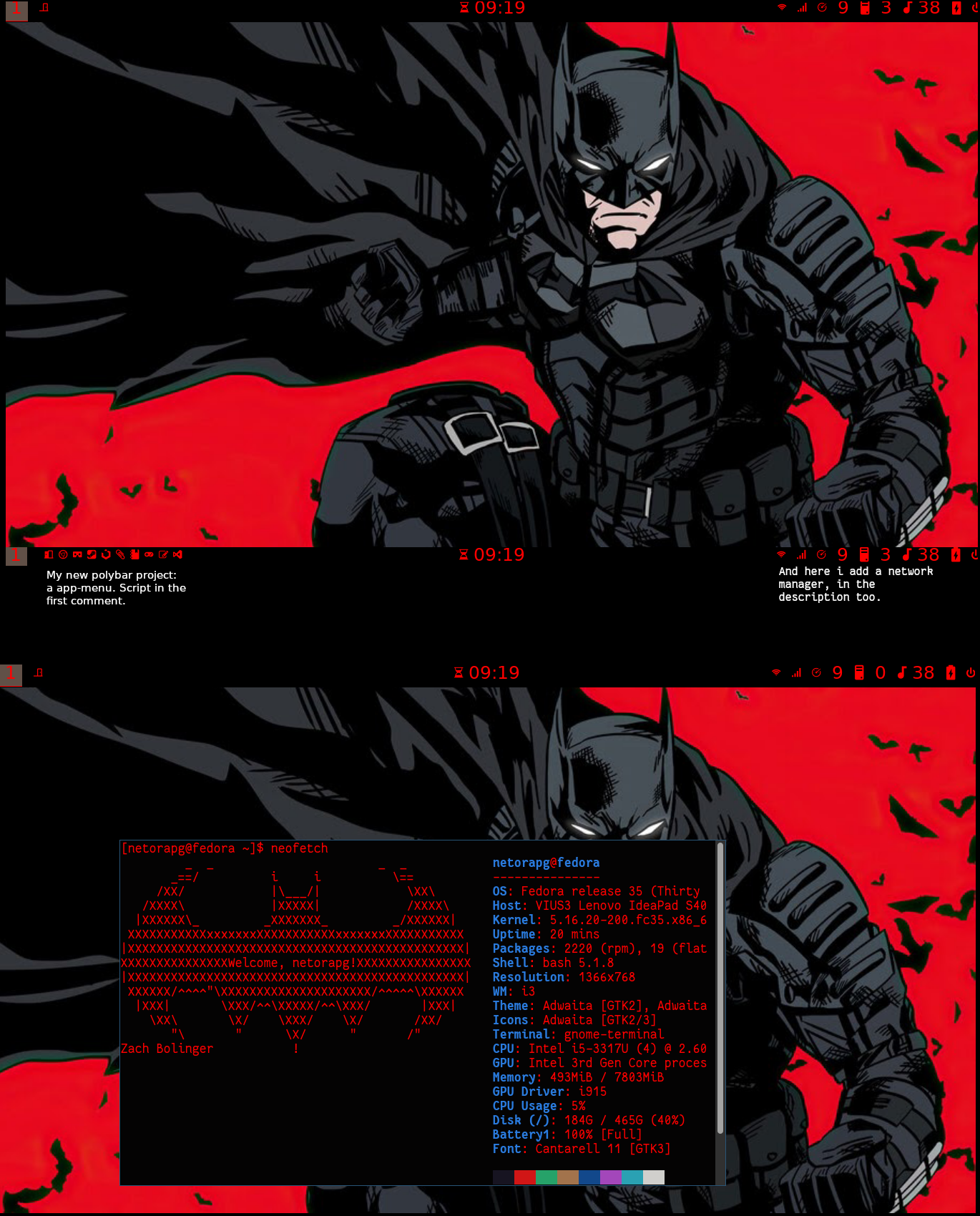 Fedora Release 35] [i3wm] Yeah, i really enjoyed the new batman ...