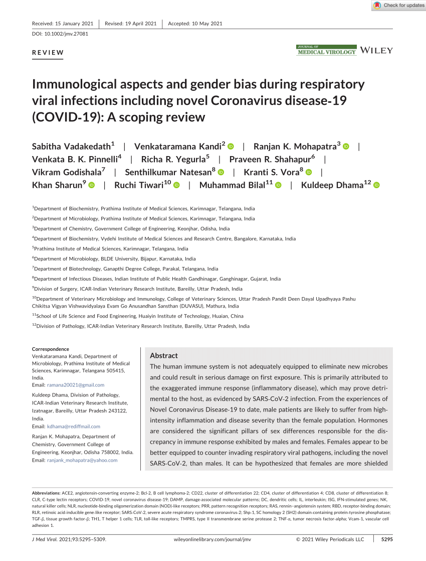 PDF) Immunological aspects and gender bias during respiratory ...