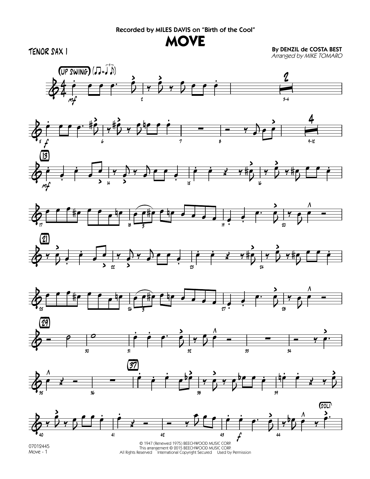 Move - Tenor Sax 1 Sheet Music | Mike Tomaro | Jazz Ensemble