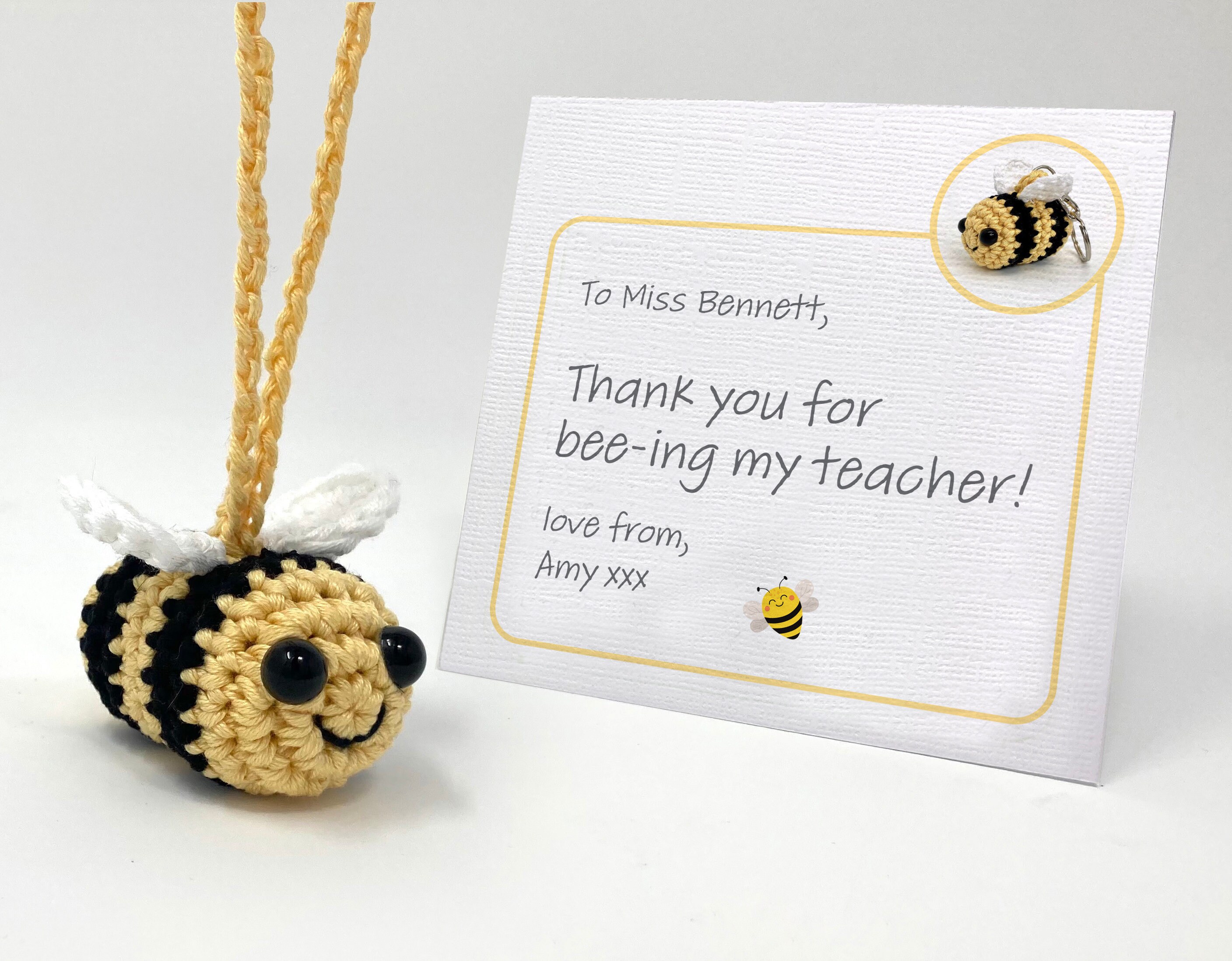 Crochet Bee Car Charm Teacher Gift Personalised Message Option - Etsy