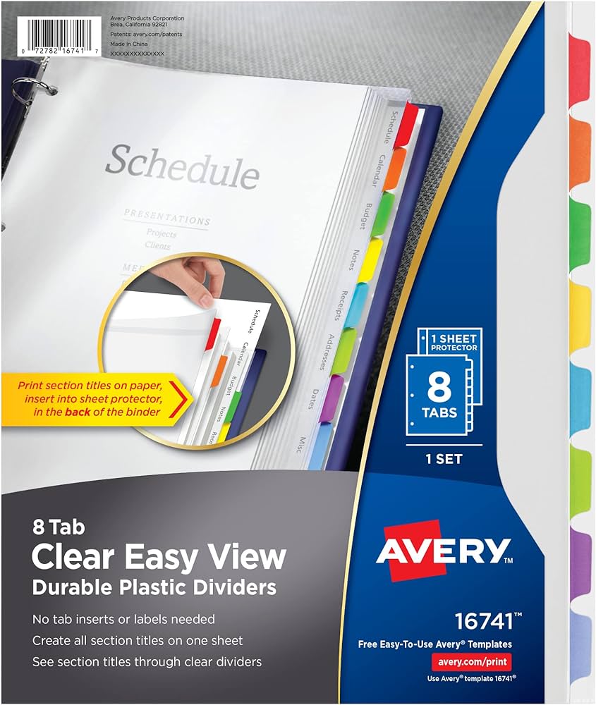 Amazon.com: AVERY Clear Easy View Durable Plastic Dividers, 8 Tabs ...