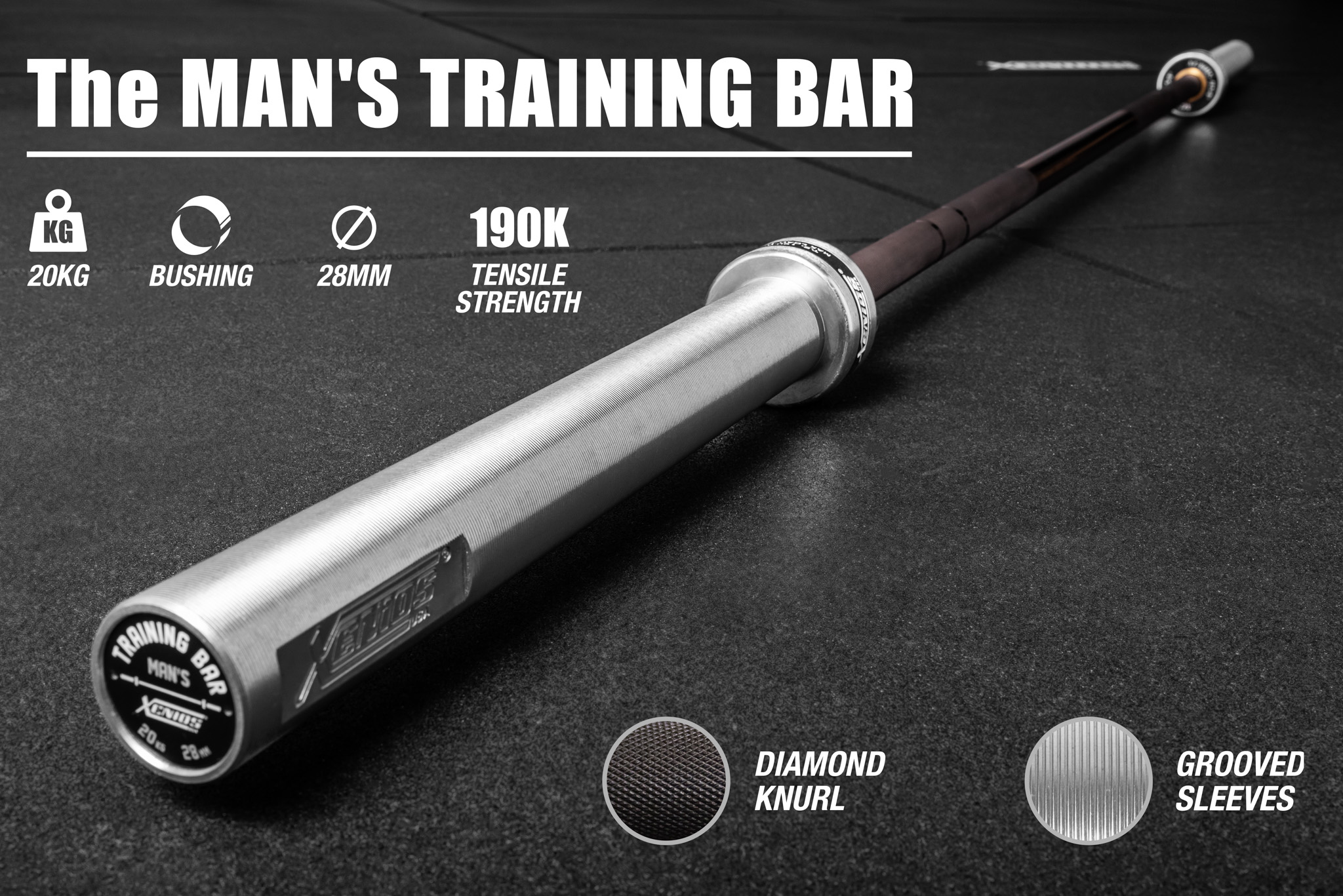 MAN'S TRAINING BAR - 86" Black TI & Bright Zinc Finish Man Olympic ...