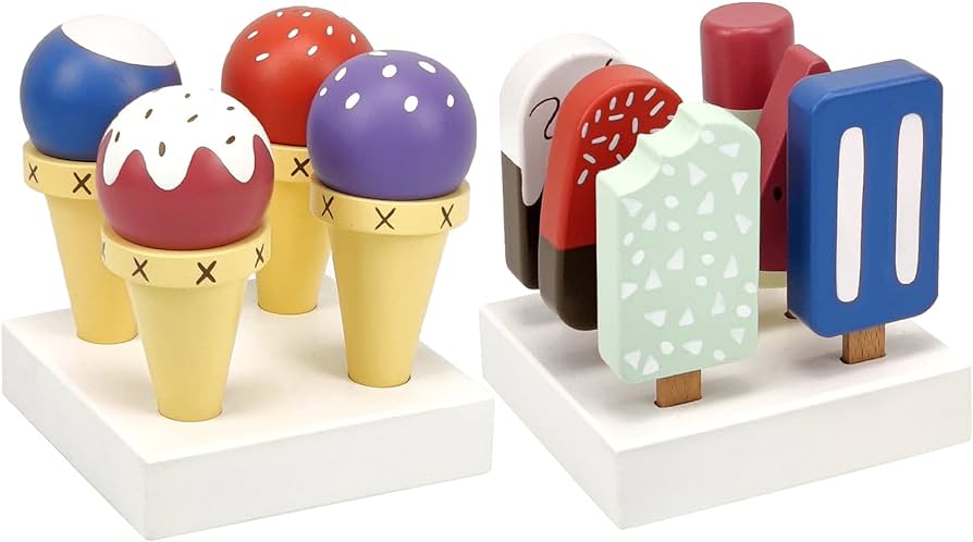 Amazon.com: 12 Pieces Ice Cream Toy Set with Wooden Popsicle Ice ...