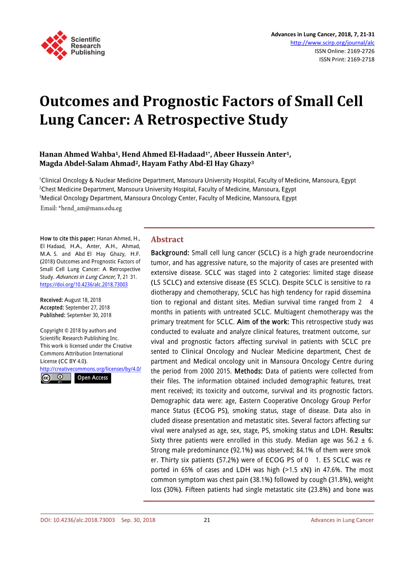 PDF) Outcomes and Prognostic Factors of Small Cell Lung Cancer: A ...