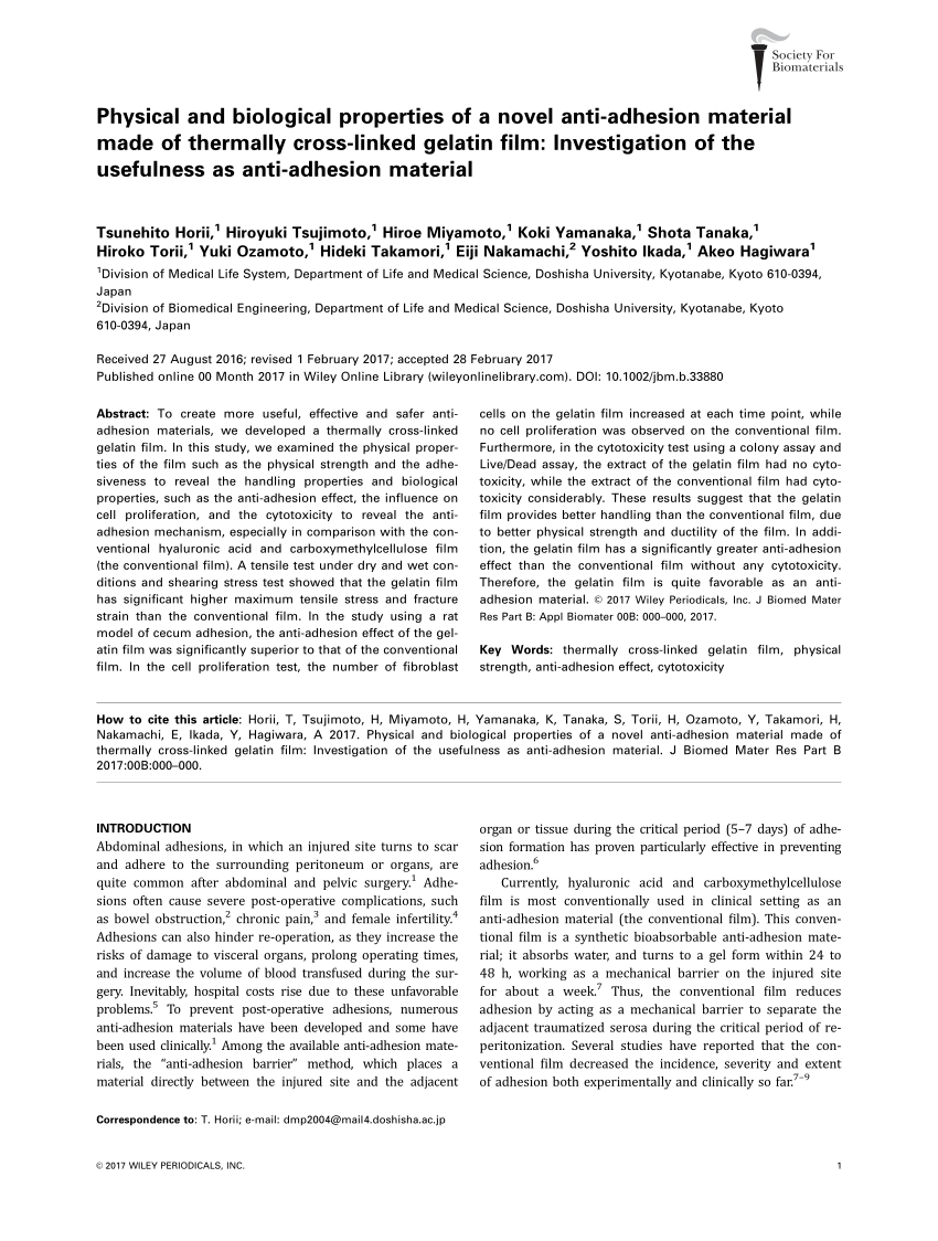 PDF) Physical and biological properties of a novel anti-adhesion ...