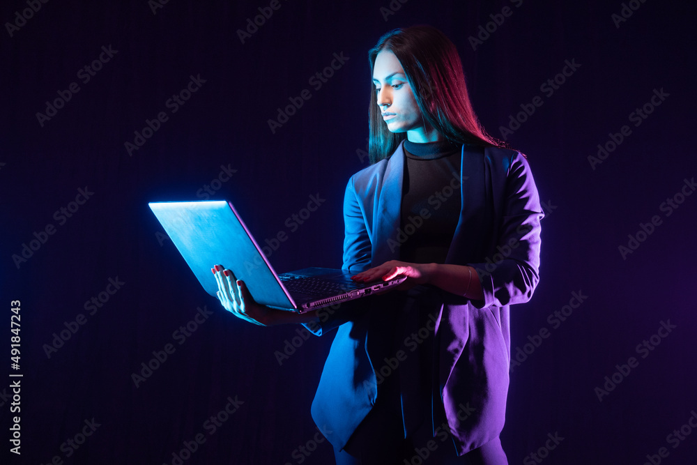 Successful woman laptop. Business lady with computer. Successful ...