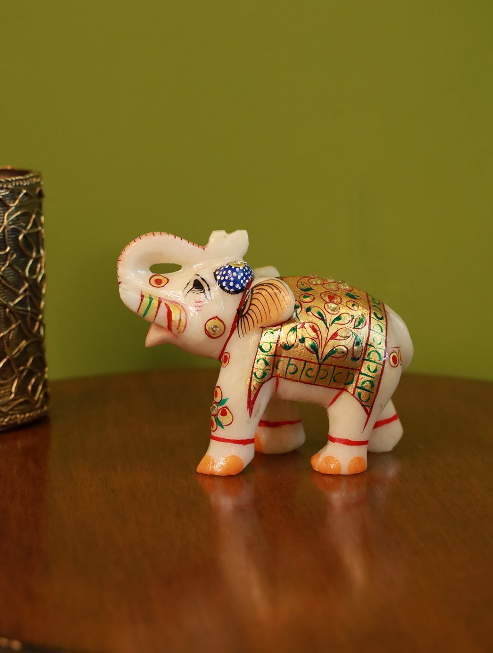 Buy Hand Painted Rajasthani Art Marble Curio - Elephant Online